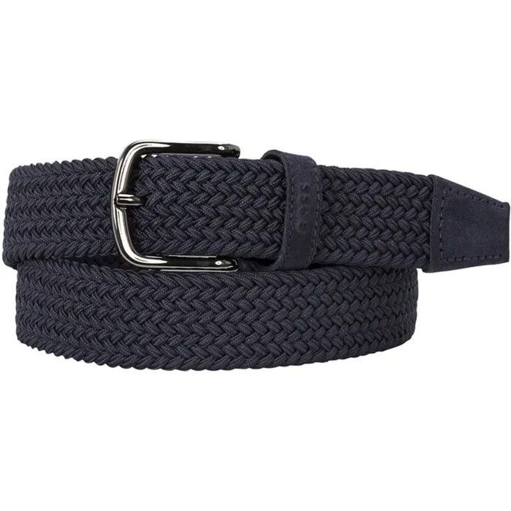 HUGO BOSS Belt Mens Size 40 Navy Blue Braided Woven Silver Buckle SASH